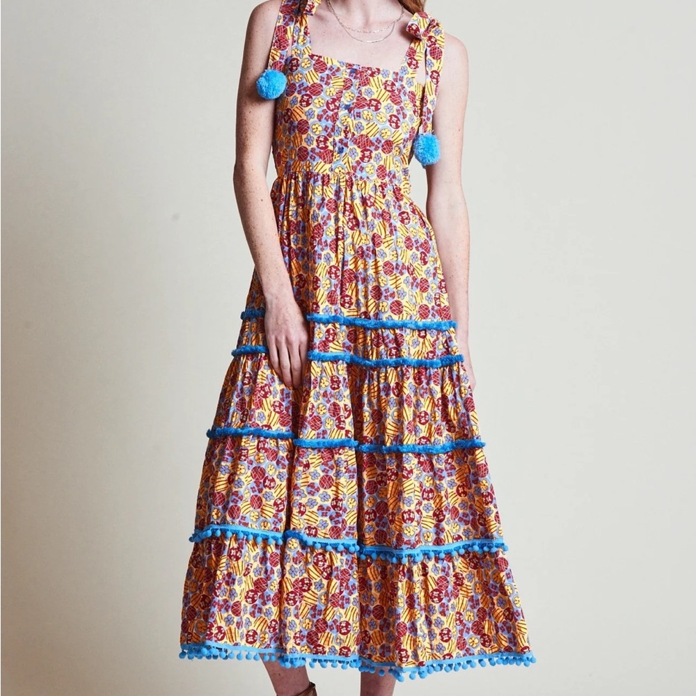 The Shirt by Rochelle Behrens Yellow and Blue Midi Dress
